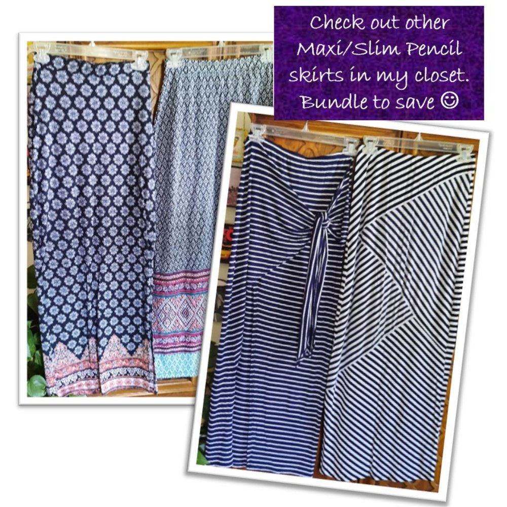 Micro-Striped Tie Wrap Maxi Skirt - Navy/White, Size S - Picture 15 of 16